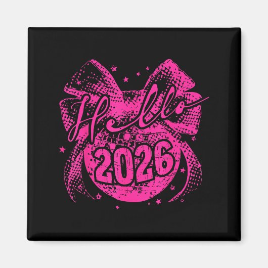 Hello 2026 Disco Ball Coquette Bow Happy New Year  Magneet (Voorkant)