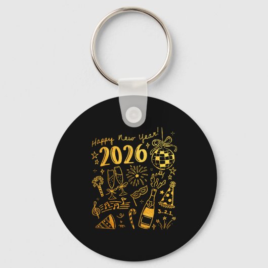 Hello 2026 Disco Ball Coquette Bow Happy New Year  Sleutelhanger (Voorkant)