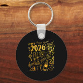 Hello 2026 Disco Ball Coquette Bow Happy New Year  Sleutelhanger (Voorkant)