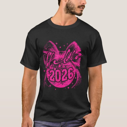Hello 2026 Disco Ball Coquette Bow Happy New Year  T-shirt (Voorkant)