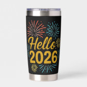 Hello 2026 Fireworks Geïsoleerde Drinkbeker (Achterkant)