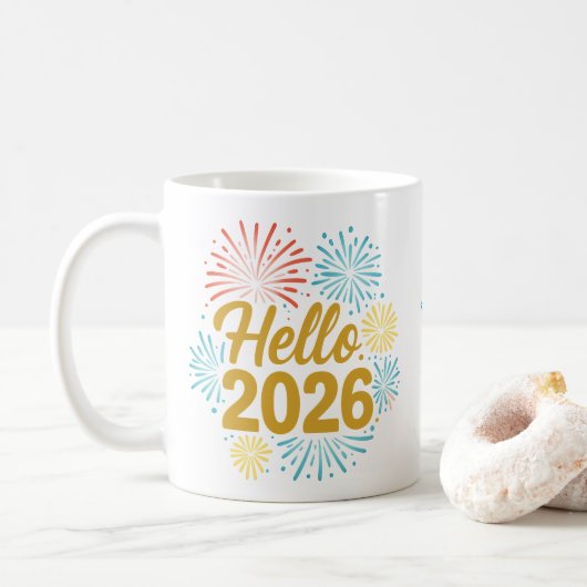 Hello 2026 Fireworks Koffiemok (Met donut)