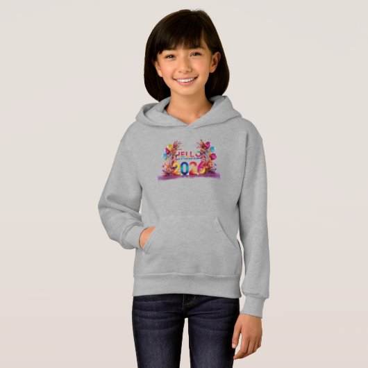 Hello 2026 Fun 3D Party Kids Pullover Hoodie (Voorkant volledig)