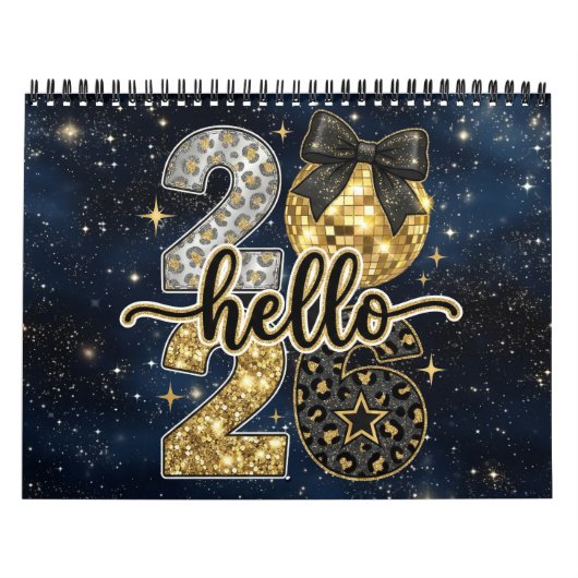 Hello 2026 Gold Glitter Chic Galaxy Calendar Kalender (Hoes)