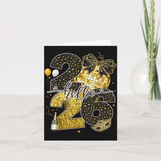 Hello 2026 Happy New Year Disco Ball Nye Countdown Kaart (Voorkant)