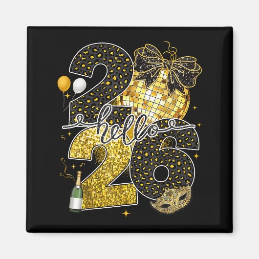Hello 2026 Happy New Year Disco Ball Nye Countdown Magneet (Voorkant)