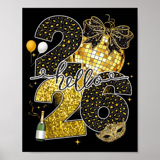 Hello 2026 Happy New Year Disco Ball Nye Countdown Poster (Voorkant)