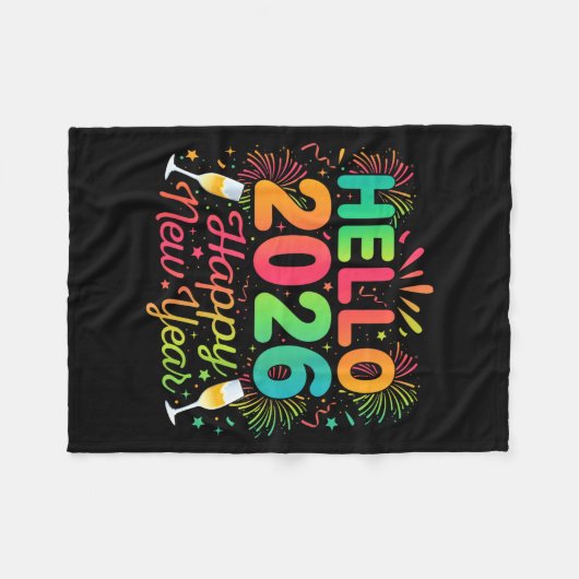 Hello 2026 Happy New Year Eve Party Countdown Fire Fleece Deken (Voorkant (Horizontaal))
