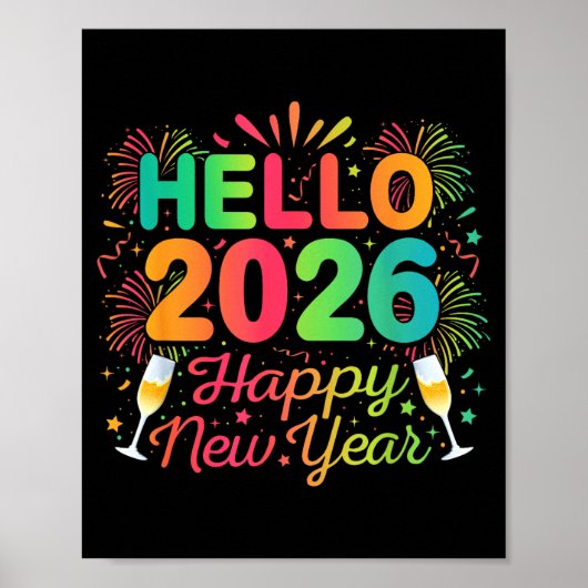 Hello 2026 Happy New Year Eve Party Countdown Fire Poster (Voorkant)