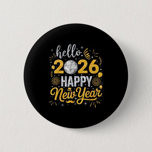 Hello 2026 Happy New Year Fireworks Balloons Famil Ronde Button 5,7 Cm (Voorkant)