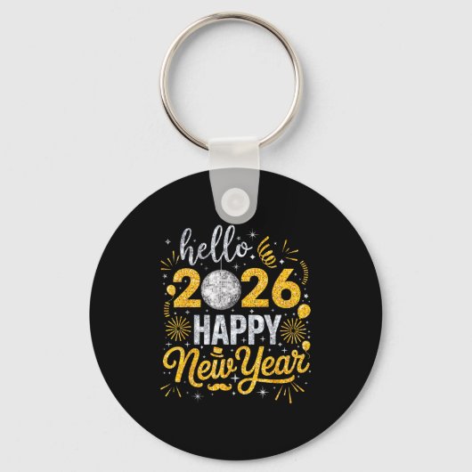 Hello 2026 Happy New Year Fireworks Balloons Famil Sleutelhanger (Voorkant)