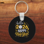 Hello 2026 Happy New Year Fireworks Balloons Famil Sleutelhanger (Voorkant)