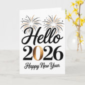 Hello 2026 Happy New Year Retro Glam Kaart (Gele Bloem)