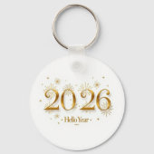 Hello 2026 Keychain – Elegant Gold New Year Charm (Voorkant)
