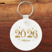 Hello 2026 Keychain – Elegant Gold New Year Charm (Voorkant)