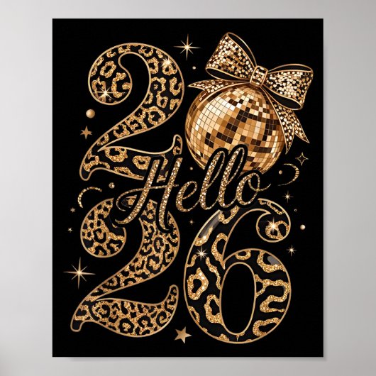 Hello 2026 Leopard Coquette Disco Ball Happy New Y Poster (Voorkant)