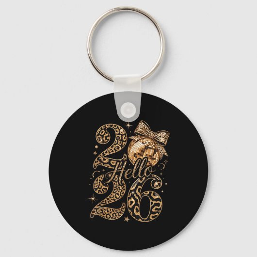 Hello 2026 Leopard Coquette Disco Ball Happy New Y Sleutelhanger (Voorkant)