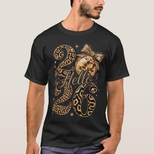 Hello 2026 Leopard Coquette Disco Ball Happy New Y T-shirt (Voorkant)