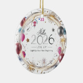 Hello 2026 Metallic Balloons Circle Keramisch Ornament (Rechts)