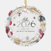 Hello 2026 Metallic Balloons Circle Keramisch Ornament (Voorkant)