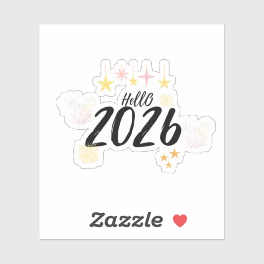 Hello 2026 New Year Fireworks Die Cut Sticker (Vel)