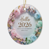 Hello 2026 Pastel Floral Wreath Ceramic Ornament (Links)