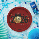 Hello 2026 Red Glitter Sparkle Design Papieren Bordje (Feest)