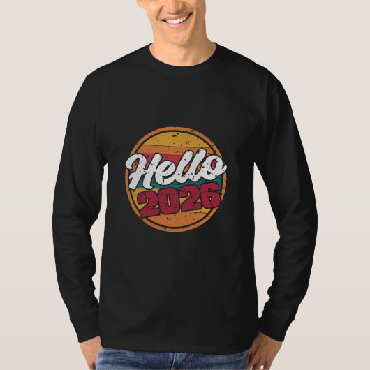 Hello 2026 Retro Sunset T-Shirt (Voorkant)