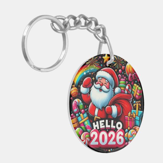 Hello 2026 Santa Claus Christmas Custom New Year  Sleutelhanger (Voorkant Links)