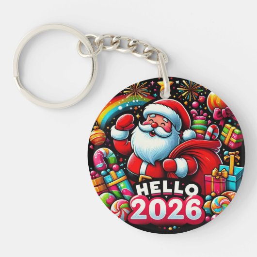 Hello 2026 Santa Claus Christmas Custom New Year  Sleutelhanger (Voorkant)