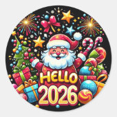 Hello 2026 Santa Claus Christmas New Year Ronde Sticker (Voorkant)