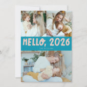 Hello 2026 Typography Aqua Blue Photo Feestdagenkaart (Voorkant)