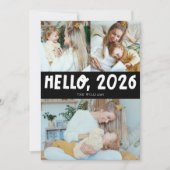 Hello 2026 Typography Black Photo Feestdagenkaart (Voorkant)