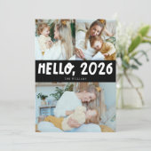 Hello 2026 Typography Black Photo Feestdagenkaart (Staand voorkant)