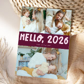Hello 2026 Typography Cranberry Photo Feestdagenkaart