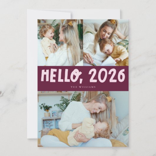 Hello 2026 Typography Cranberry Photo Feestdagenkaart (Voorkant)