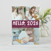 Hello 2026 Typography Cranberry Photo Feestdagenkaart (Staand voorkant)