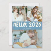 Hello 2026 Typography Denim Blue Photo Feestdagenkaart (Voorkant)
