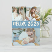 Hello 2026 Typography Denim Blue Photo Feestdagenkaart (Staand voorkant)