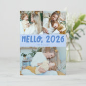 Hello 2026 Typography Icy Blue Photo Feestdagenkaart (Staand voorkant)