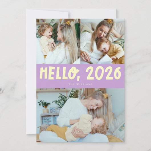 Hello 2026 Typography Lemon Wisteria Photo Feestdagenkaart (Voorkant)