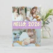 Hello 2026 Typography Lemon Wisteria Photo Feestdagenkaart (Staand voorkant)