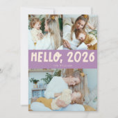 Hello 2026 Typography Purple Photo Feestdagenkaart (Voorkant)