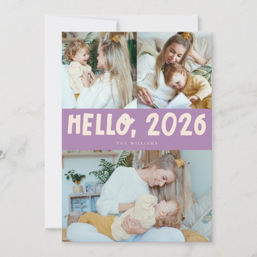 Hello 2026 Typography Purple Photo Feestdagenkaart (Voorkant)