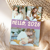 Hello 2026 Typography Purple Photo Feestdagenkaart