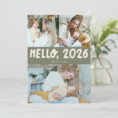 Hello 2026 Typography Sage Green Photo Feestdagenkaart (Staand voorkant)