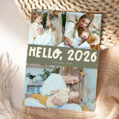 Hello 2026 Typography Sage Green Photo Feestdagenkaart