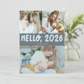 Hello 2026 Typography Slate Blue Photo Feestdagenkaart (Staand voorkant)