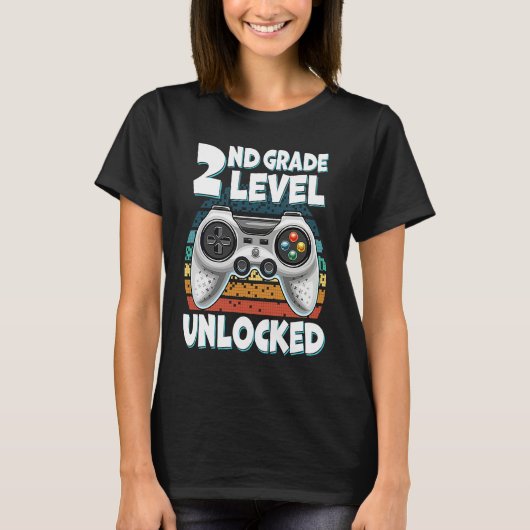 Hello 2nd Grade Level Unlocked Video Game Back to  T-shirt (Voorkant)