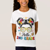 Hello 2nd Grade Messy Bun Coquette Bow Teacher T-shirt (Voorkant)